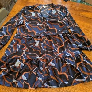 Nine West Blue and Brown Patterned Dress